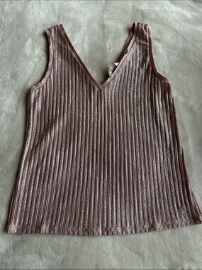Ted Baker Metallic Ribbed V-Neck Tank - Mauve Pink